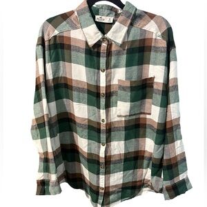 Hollister Plaid Button-Up Shirt - Green, Brown, and White